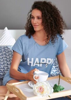 Błękitna Koszulka ciążowa i do karmienia piersią HAPPY MOMMY 9504 Flow