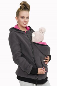 Kurtka polarowa 3w1, podszewka, panel ciążowy, panel do noszenia dziecka, zwykła - kolor szary